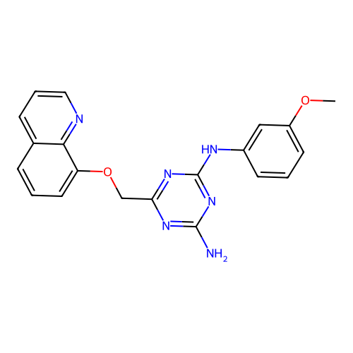 N-(3-methoxyphenyl)-6-[(quinolin-8-yloxy)methyl]-1,3,5-triazine-2,4-diamine structure