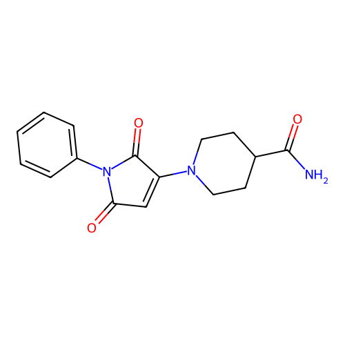 1-(2,5-dioxo-1-phenyl-2,5-dihydro-1H-pyrrol-3-yl)piperidine-4-carboxamide structure