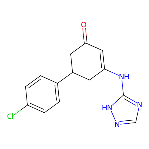 5-(4-chlorophenyl)-3-(1H-1,2,4-triazol-5-ylamino)cyclohex-2-en-1-one structure