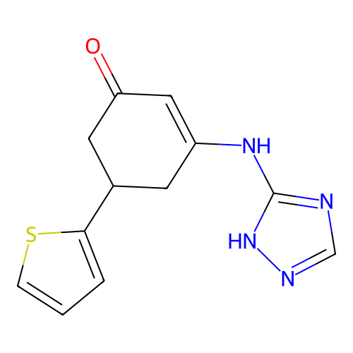 5-(2-thienyl)-3-(1H-1,2,4-triazol-5-ylamino)-2-cyclohexen-1-one structure
