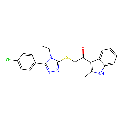 2-{[5-(4-chlorophenyl)-4-ethyl-4H-1,2,4-triazol-3-yl]sulfanyl}-1-(2-methyl-1H-indol-3-yl)ethanone structure