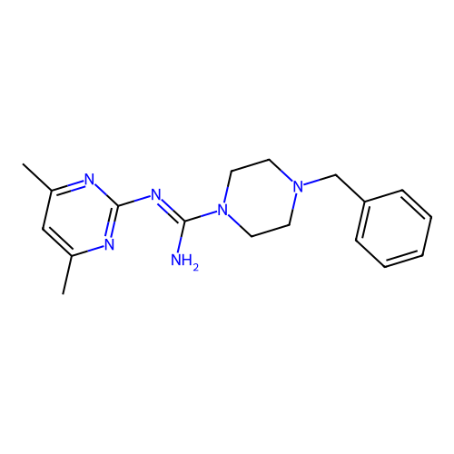 4-benzyl-N'-(4,6-dimethylpyrimidin-2-yl)piperazine-1-carboximidamide structure