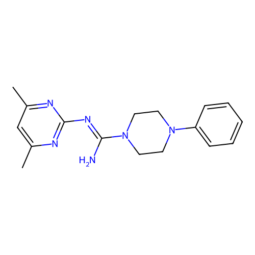 N-(4,6-dimethylpyrimidin-2-yl)-4-phenylpiperazine-1-carboximidamide structure