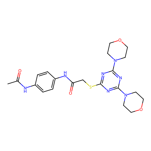 N-(4-acetamidophenyl)-2-[(4,6-dimorpholin-4-yl-1,3,5-triazin-2-yl)sulfanyl]acetamide structure