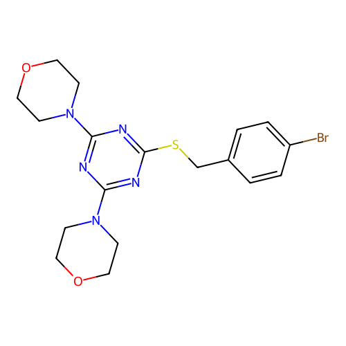 2-[(4-Bromobenzyl)sulfanyl]-4,6-di(morpholin-4-yl)-1,3,5-triazine structure
