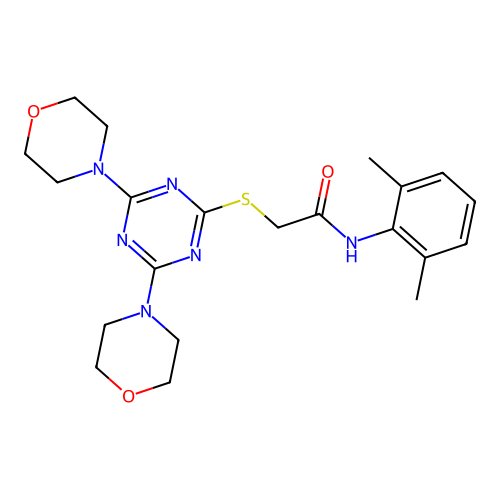 N-(2,6-dimethylphenyl)-2-[(4,6-dimorpholin-4-yl-1,3,5-triazin-2-yl)sulfanyl]acetamide structure