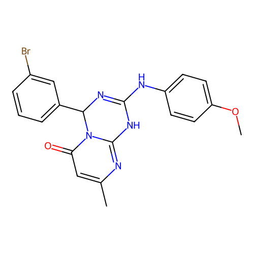 4-(3-bromophenyl)-2-[(4-methoxyphenyl)amino]-8-methyl-1,4-dihydro-6H-pyrimido[1,2-a][1,3,5]triazin-6-one structure