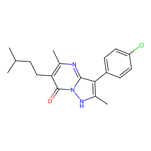 3-(4-chlorophenyl)-2,5-dimethyl-6-(3-methylbutyl)pyrazolo[1,5-a]pyrimidin-7(4H)-one structure