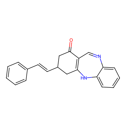 3-[(E)-2-phenylethenyl]-2,3,4,5-tetrahydro-1H-dibenzo[b,e][1,4]diazepin-1-one structure