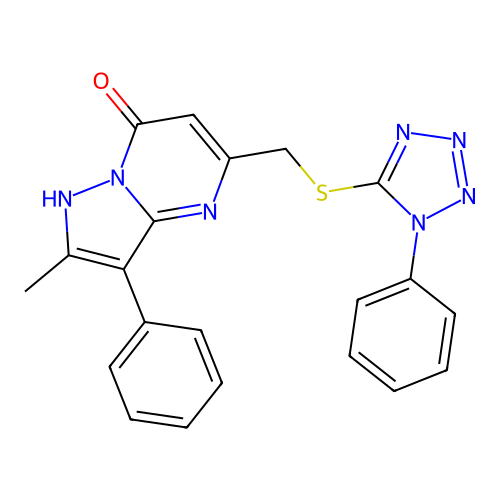 2-methyl-3-phenyl-5-{[(1-phenyl-1H-tetrazol-5-yl)sulfanyl]methyl}pyrazolo[1,5-a]pyrimidin-7-ol structure
