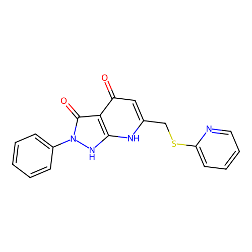 2-phenyl-6-((pyridin-2-ylthio)methyl)-1H-pyrazolo[3,4-b]pyridine-3,4(2H,7H)-dione structure