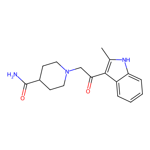 1-[2-(2-methyl-1H-indol-3-yl)-2-oxoethyl]piperidine-4-carboxamide structure
