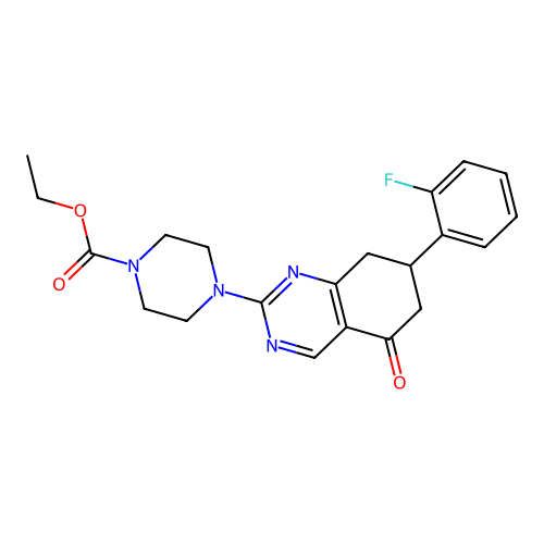 ethyl 4-[7-(2-fluorophenyl)-5-oxo-5,6,7,8-tetrahydroquinazolin-2-yl]piperazine-1-carboxylate structure