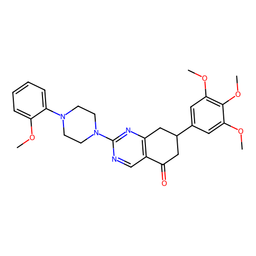2-[4-(2-methoxyphenyl)piperazin-1-yl]-7-(3,4,5-trimethoxyphenyl)-7,8-dihydroquinazolin-5(6H)-one structure