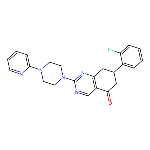 7-(2-fluorophenyl)-2-[4-(pyridin-2-yl)piperazin-1-yl]-7,8-dihydroquinazolin-5(6H)-one structure