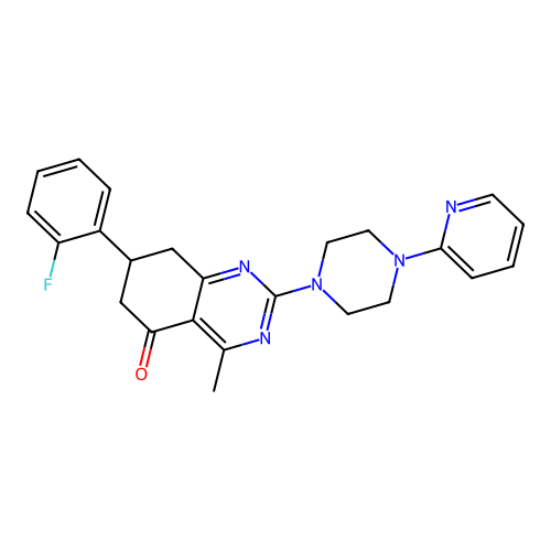 7-(2-fluorophenyl)-4-methyl-2-[4-(pyridin-2-yl)piperazin-1-yl]-7,8-dihydroquinazolin-5(6H)-one structure