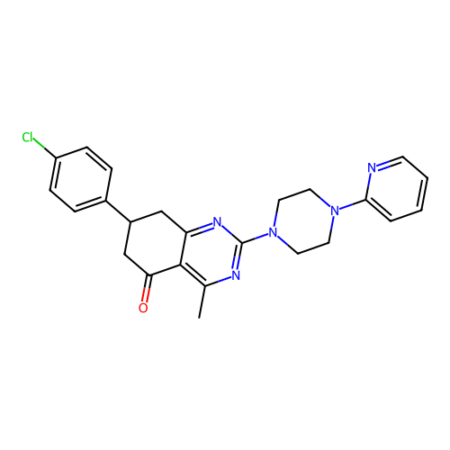 7-(4-chlorophenyl)-4-methyl-2-[4-(pyridin-2-yl)piperazin-1-yl]-7,8-dihydroquinazolin-5(6H)-one structure
