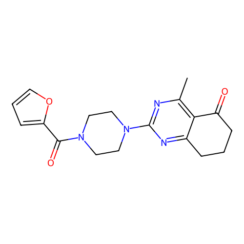 2-[4-(furan-2-ylcarbonyl)piperazin-1-yl]-4-methyl-7,8-dihydroquinazolin-5(6H)-one structure