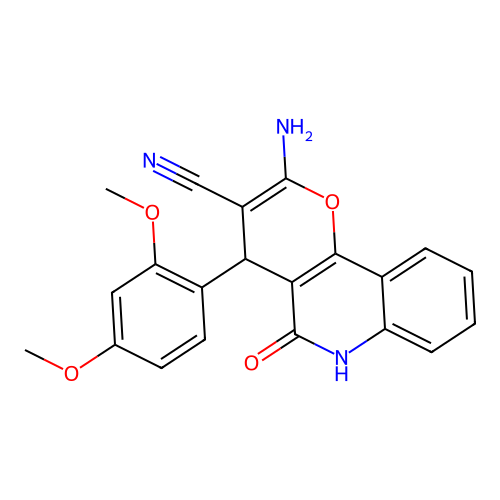 2-amino-4-(2,4-dimethoxyphenyl)-5-oxo-5,6-dihydro-4H-pyrano[3,2-c]quinoline-3-carbonitrile structure