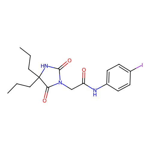 2-(2,5-dioxo-4,4-dipropylimidazolidin-1-yl)-N-(4-iodophenyl)acetamide structure