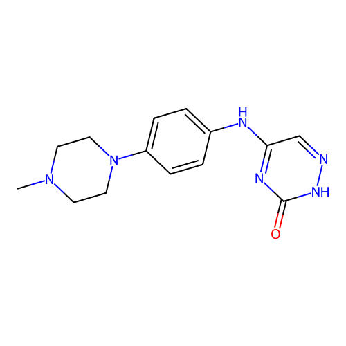 5-[4-(4-methyl-1-piperazinyl)anilino]-1,2,4-triazin-3(2H)-one structure