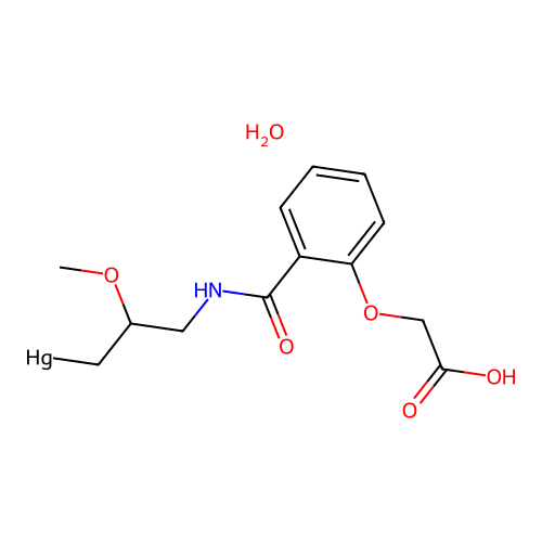 [3-[[2-(Carboxymethoxy)benzoyl]amino]-2-methoxypropyl]mercury;hydrate structure
