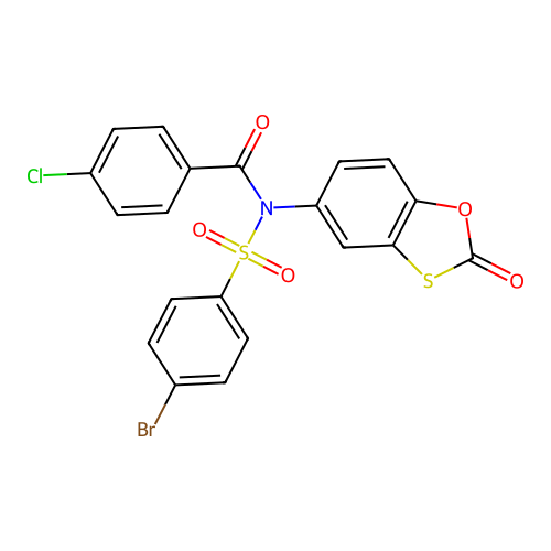N-[(4-bromophenyl)sulfonyl]-4-chloro-N-(2-oxo-1,3-benzoxathiol-5-yl)benzamide structure