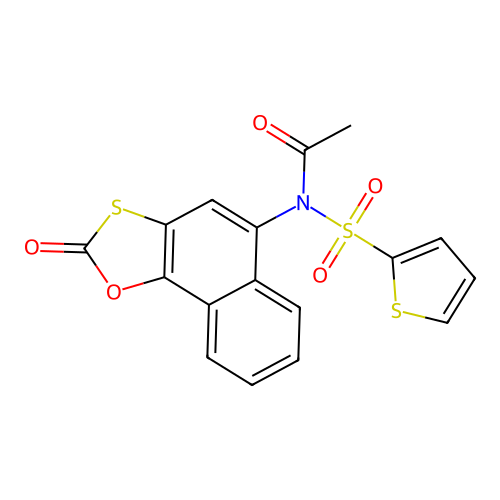 N-acetyl-N-(2-oxonaphtho[2,1-d][1,3]oxathiol-5-yl)-2-thiophenesulfonamide structure