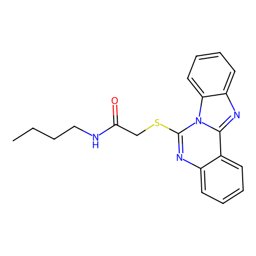 2-(benzimidazolo[1,2-c]quinazolin-6-ylsulfanyl)-N-butylacetamide structure