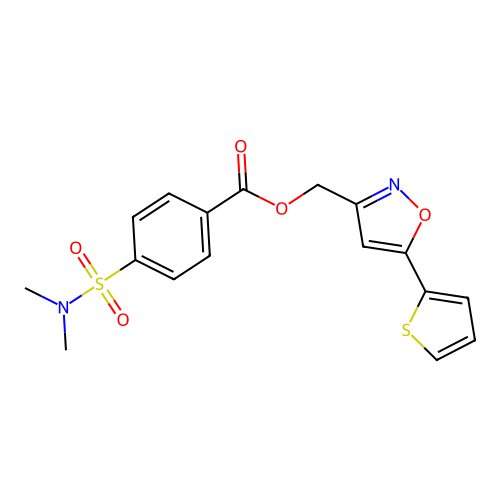 (5-(thiophen-2-yl)isoxazol-3-yl)methyl 4-(N,N-dimethylsulfamoyl)benzoate structure