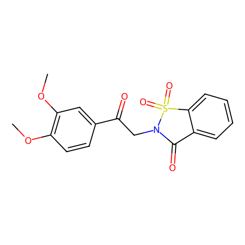 2-[2-(3,4-dimethoxyphenyl)-2-oxoethyl]-1,2-benzothiazol-3(2H)-one 1,1-dioxide structure