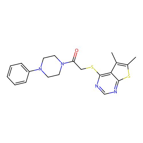 2-((5,6-dimethylthieno[2,3-d]pyrimidin-4-yl)thio)-1-(4-phenylpiperazin-1-yl)ethanone structure