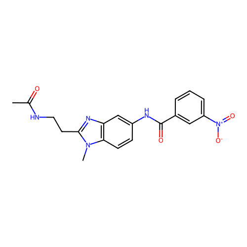 N-[2-(2-acetamidoethyl)-1-methylbenzimidazol-5-yl]-3-nitrobenzamide structure