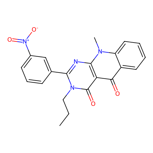10-methyl-2-(3-nitrophenyl)-3-propylpyrimido[4,5-b]quinoline-4,5(3H,10H)-dione structure
