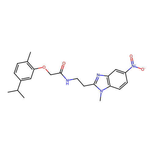 N-[2-(1-methyl-5-nitrobenzimidazol-2-yl)ethyl]-2-(2-methyl-5-propan-2-ylphenoxy)acetamide structure