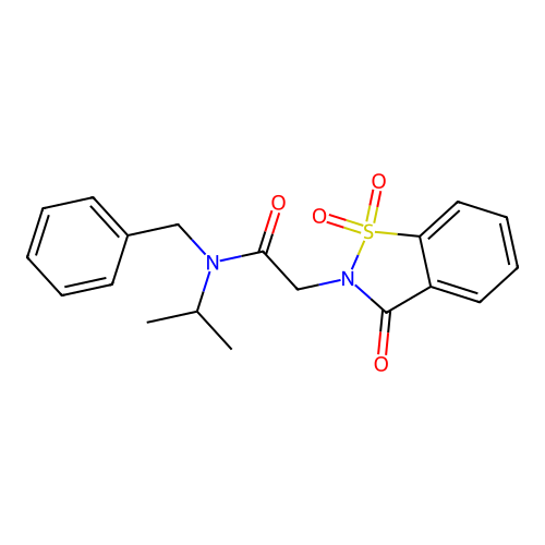 N-benzyl-2-(1,1-dioxido-3-oxobenzo[d]isothiazol-2(3H)-yl)-N-isopropylacetamide structure