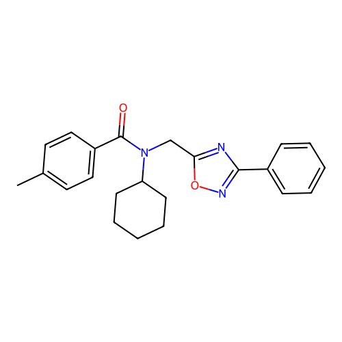 N-cyclohexyl-4-methyl-N-[(3-phenyl-1,2,4-oxadiazol-5-yl)methyl]benzamide structure