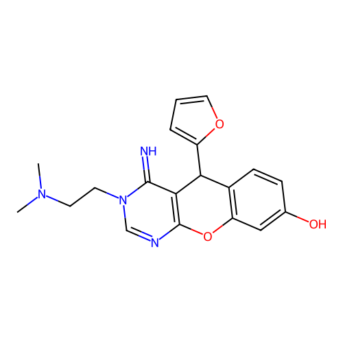 3-[2-(dimethylamino)ethyl]-5-(furan-2-yl)-4-imino-3,5-dihydro-4H-chromeno[2,3-d]pyrimidin-8-ol structure