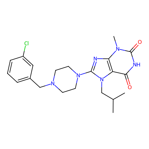 8-(4-(3-chlorobenzyl)piperazin-1-yl)-7-isobutyl-3-methyl-1H-purine-2,6(3H,7H)-dione structure