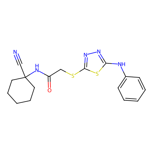 2-[(5-anilino-1,3,4-thiadiazol-2-yl)sulfanyl]-N-(1-cyanocyclohexyl)acetamide structure