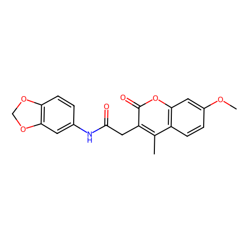 N-(1,3-benzodioxol-5-yl)-2-(7-methoxy-4-methyl-2-oxo-2H-chromen-3-yl)acetamide structure