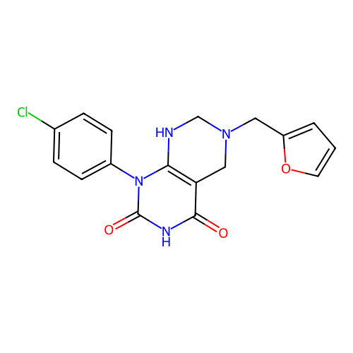 1-(4-chlorophenyl)-6-(furan-2-ylmethyl)-5,6,7,8-tetrahydropyrimido[4,5-d]pyrimidine-2,4(1H,3H)-dione structure