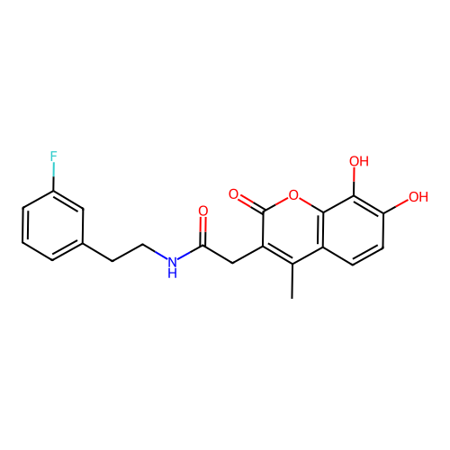 2-(7,8-dihydroxy-4-methyl-2-oxo-2H-chromen-3-yl)-N-(3-fluorophenethyl)acetamide structure