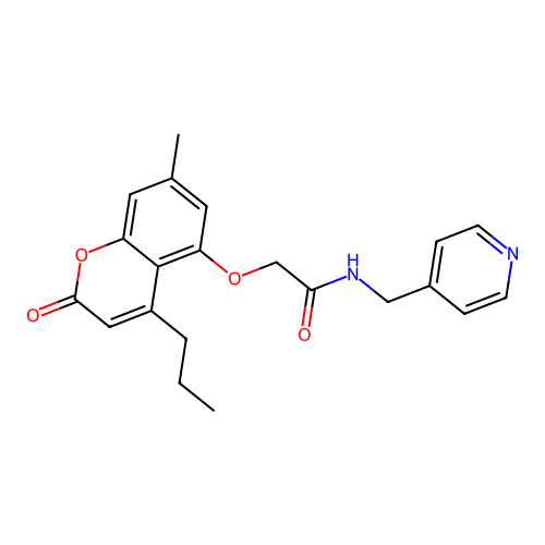 2-[(7-methyl-2-oxo-4-propyl-2H-chromen-5-yl)oxy]-N-(pyridin-4-ylmethyl)acetamide structure