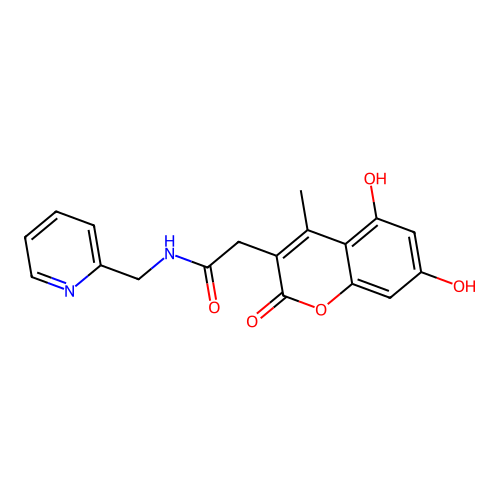 2-(5,7-dihydroxy-4-methyl-2-oxo-2H-chromen-3-yl)-N-(pyridin-2-ylmethyl)acetamide structure