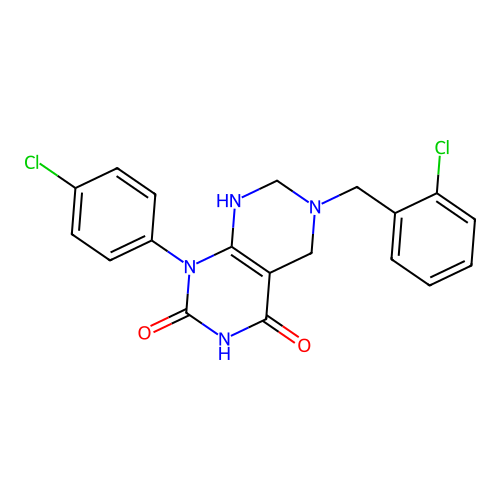 6-(2-chlorobenzyl)-1-(4-chlorophenyl)-5,6,7,8-tetrahydropyrimido[4,5-d]pyrimidine-2,4(1H,3H)-dione structure