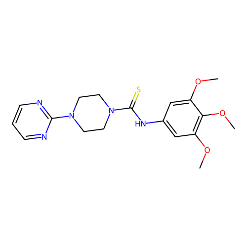 (4-Pyrimidin-2-ylpiperazinyl)[(3,4,5-trimethoxyphenyl)amino]methane-1-thione structure