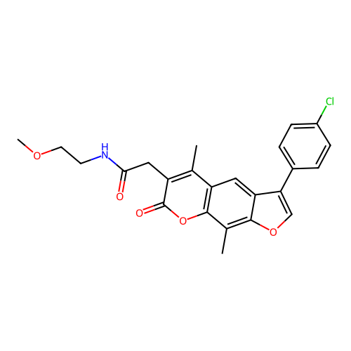 2-(3-(4-chlorophenyl)-5,9-dimethyl-7-oxo-7H-furo[3,2-g]chromen-6-yl)-N-(2-methoxyethyl)acetamide structure