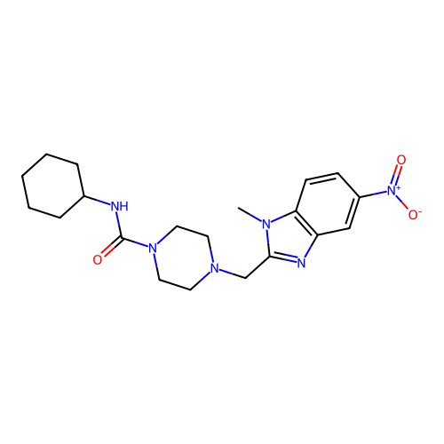 N-cyclohexyl-4-[(1-methyl-5-nitrobenzimidazol-2-yl)methyl]piperazine-1-carboxamide structure