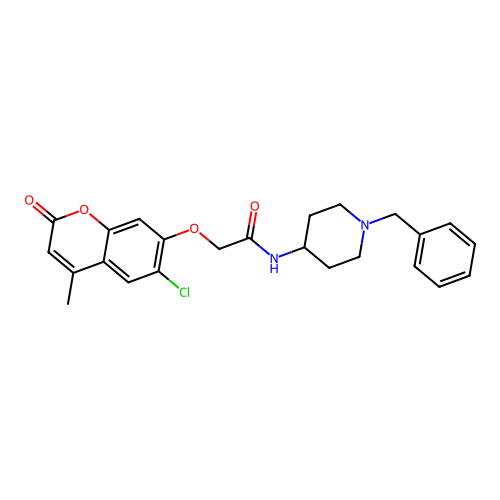 N-(1-benzyl-4-piperidyl)-2-(6-chloro-4-methyl-2-oxo-chromen-7-yl)oxy-acetamide structure